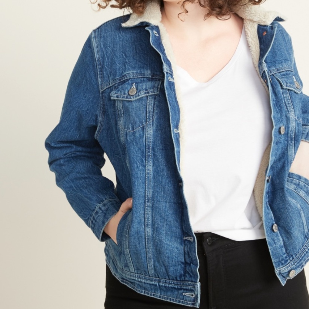 Plus-Size Sherpa-Lined Jean Jacket